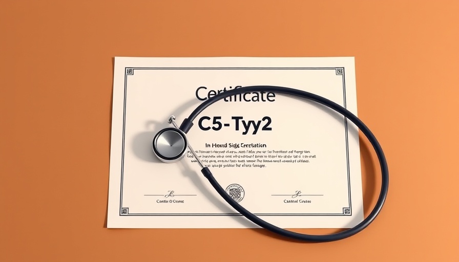 C5-Typ2-Testat im Gesundheitswesen certificate with stethoscope, 3D graphic.