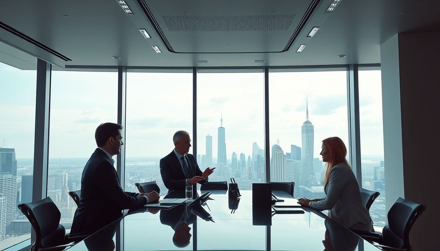 Professionals in a sleek conference room discussing Microsoft 365 Copilot integration.