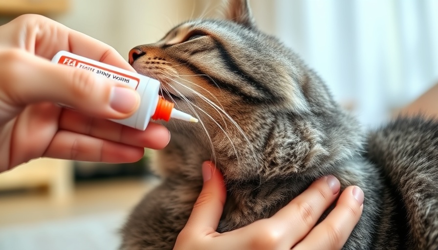 Close-up of cat receiving treatment with worm warning, Wurmrisiken bei Wohnungskatzen.