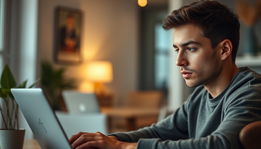 Junger Mann arbeitet konzentriert am Laptop in einem modernen Büro.