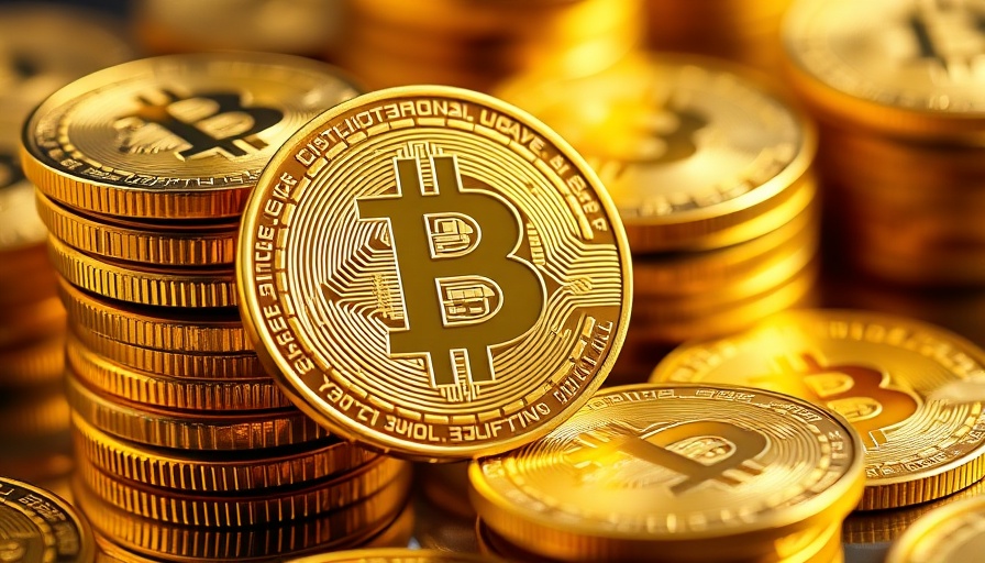 Shiny golden Bitcoin stacks symbolizing digital wealth.