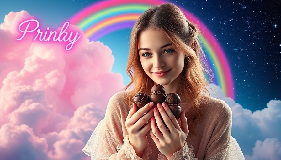 Notchoc im Himmel: Young woman with chocolates in heavenly setting.