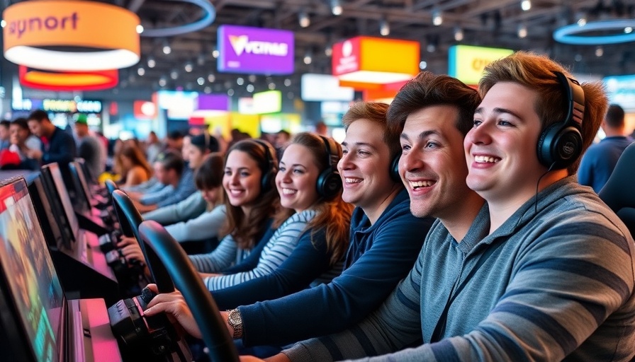 Excited gamers at Gamescom 2025 racing simulator