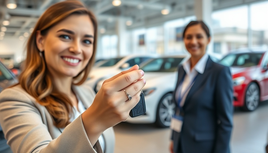 Hohe Mietwagenpreise scene of woman receiving car keys at dealership.