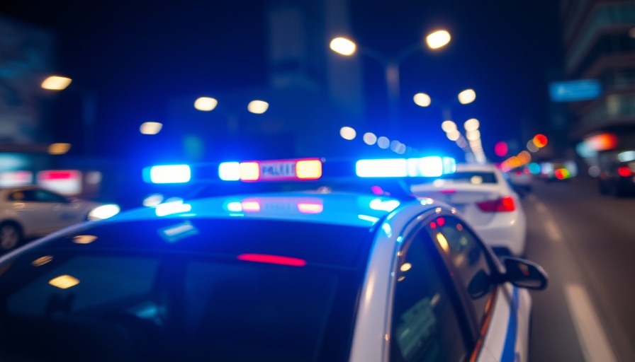 Emergency police response with flashing lights in urban night scene, E-Scooter-Unfall Lübeck.