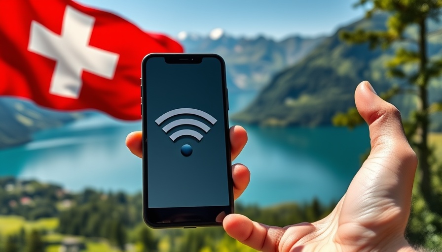 Smartphone with Wi-Fi symbol by Swiss flag, mobiles Internet Schweiz.