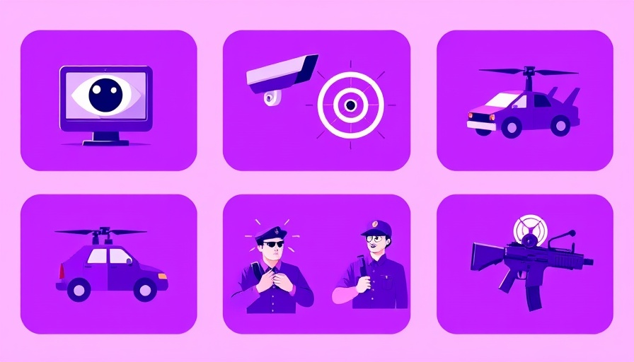 Überwachungstechnologie Pen-Link icons representing surveillance elements in purple tones