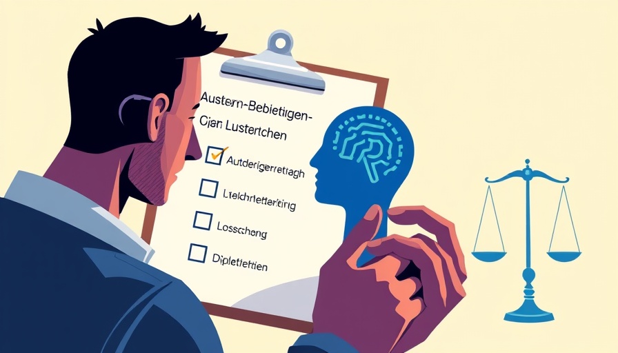 Illustration of AI rights with checklist, head, and icons.