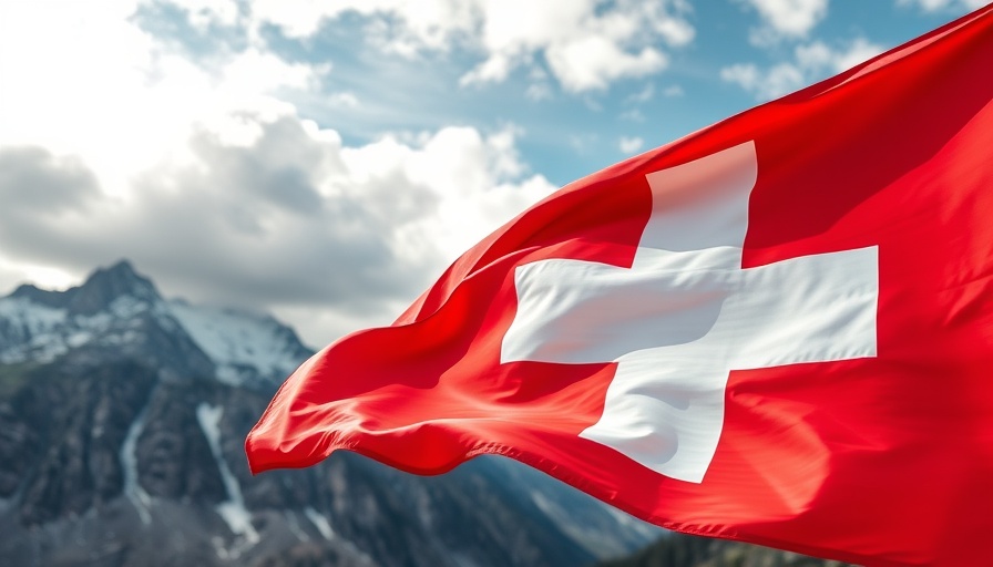 Swiss flag waving energetically, Schweiz Überwachungsrichtlinien theme.