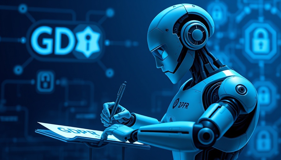 KI-Datenschutz illustration with robot and AI GDPR document.