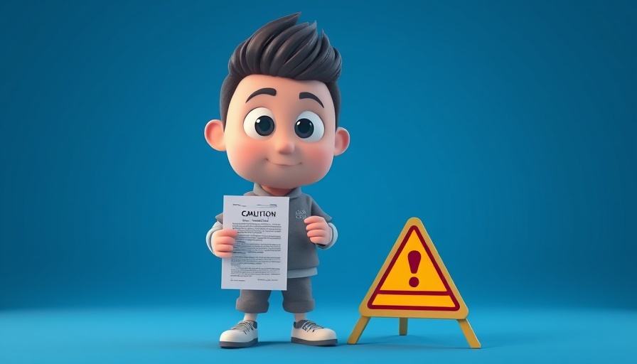 3D character with warning symbol and document, 'Hypothetisches Risiko begründet keinen Schadensersatz'.