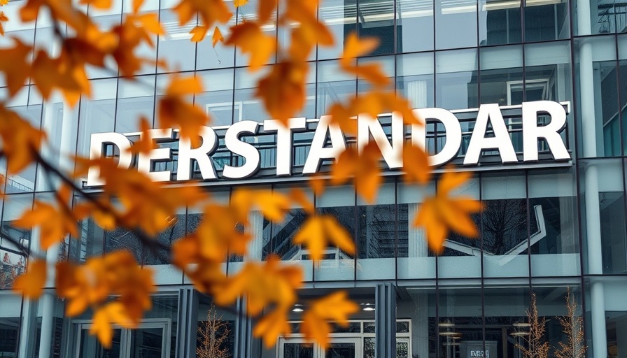 Modern building facade with DERSTANDAR sign, Cookie-Banner Datenschutz.