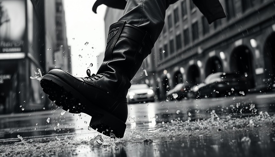 Superheldengeschichte Finale with superhero boot in rain