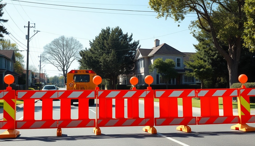 Plötzliche Straßensperrung Volksdorf with road barriers and construction vehicle.