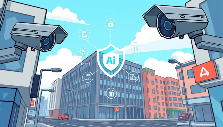 AI-enhanced video surveillance illustration with security scene.