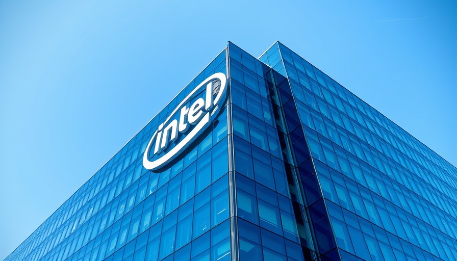 Modern Intel building with logo under blue sky.