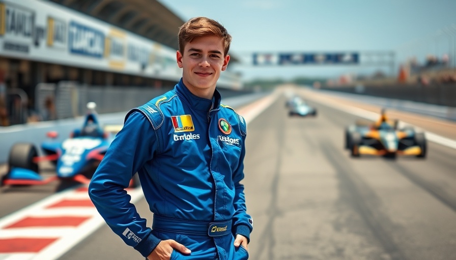 Young racer in blue suit on a vibrant racetrack, Formel 3 Karriere.