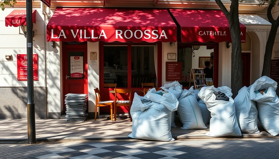 Restaurant La Villa Rossa Stormarn schließen, closed café with stacked chairs.