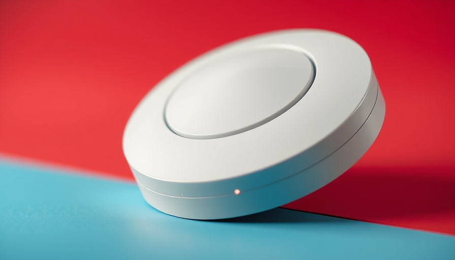 Moderner Raumluftsensor mit LEDs auf geteiltem Hintergrund.