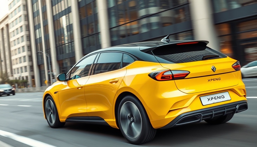 Xpeng P7-Generation Elektromobilität sleek yellow car in city.
