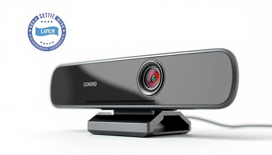 Sleek modern webcam with certification logos for PC-Peripheriegeräte aufrüsten.