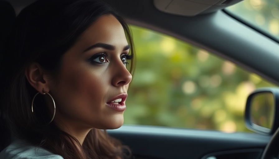 Einparken lernen: Woman in car interior speaking seriously.