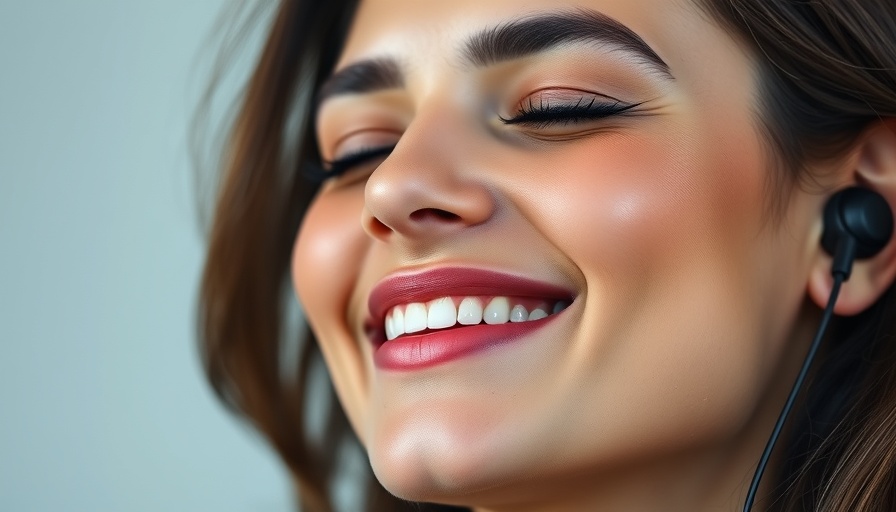 Smiling woman wearing black earbuds, Galaxy Buds3 FE.