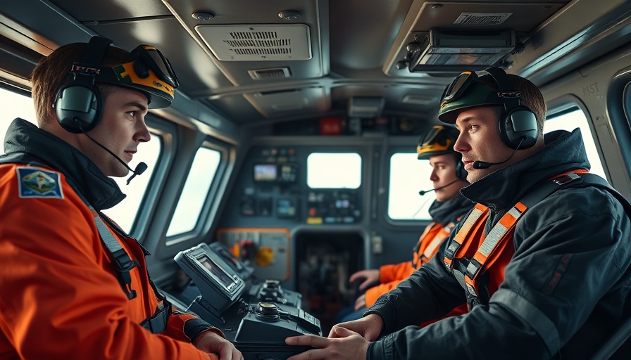 Sicherheit beim Segeln: Rescue team in boat cockpit operating equipment.