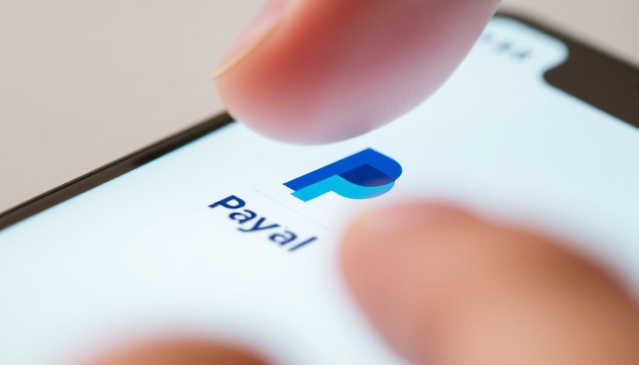 Close-up of PayPal app on smartphone screen, user's finger poised.