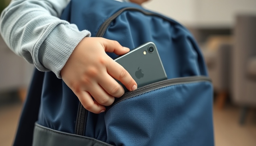 Child's hand with smartphone in backpack, Recht auf digitale Teilhabe.