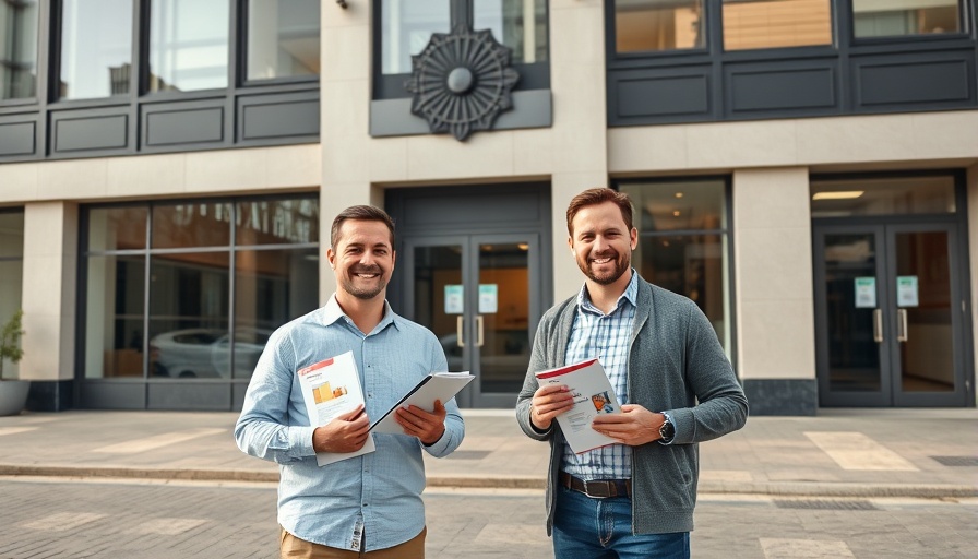 Two men outside a building holding Ahrensburg Krimi booklets.