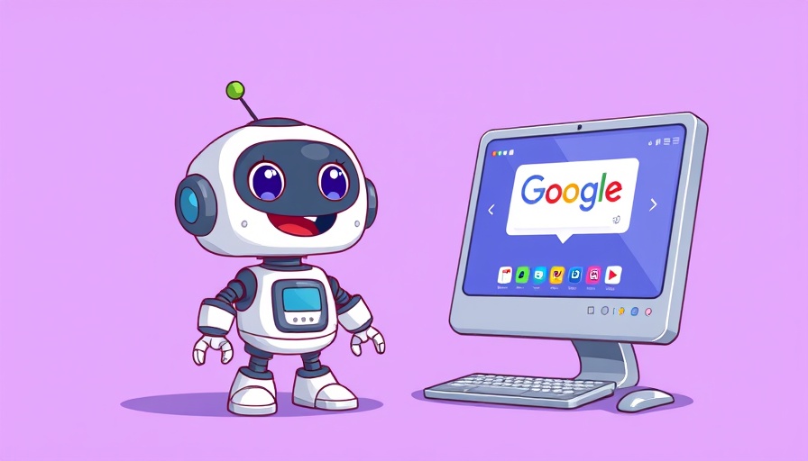Adorable cartoon robot with Google search on screen, Energieverbrauch KI-Anfrage Google