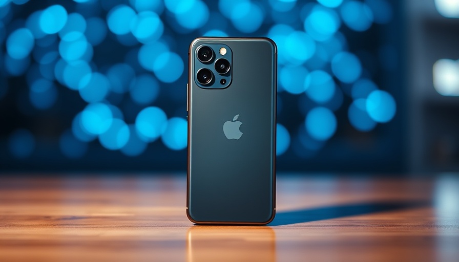 Sleek smartphone 2025 with multiple cameras against blue bokeh.