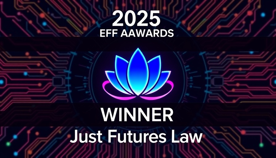 EFF Awards 2025 Just Futures Law winner banner with lotus logo.