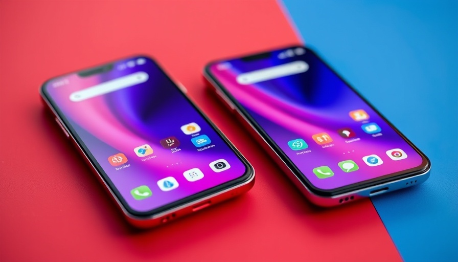 Two foldable smartphones displayed on colorful background, showing apps.