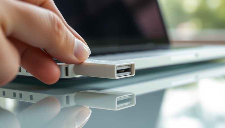 USB-Stick richtig einstecken close-up inserting into laptop.