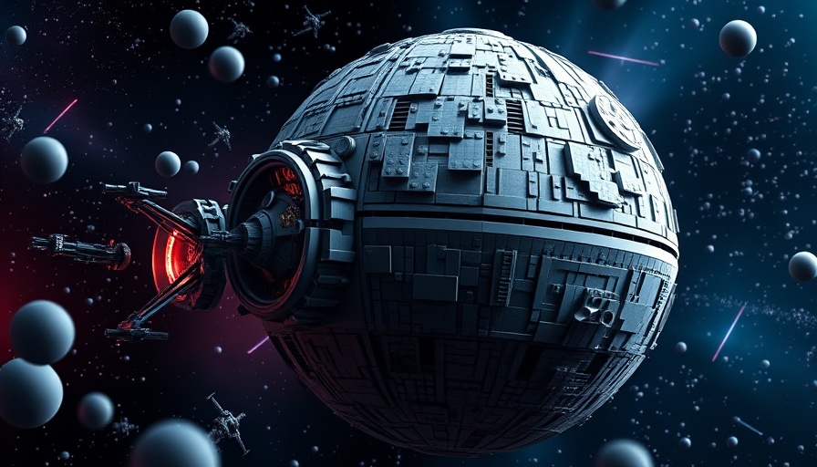 Highly detailed Lego Star-Wars-Todesstern model in space.