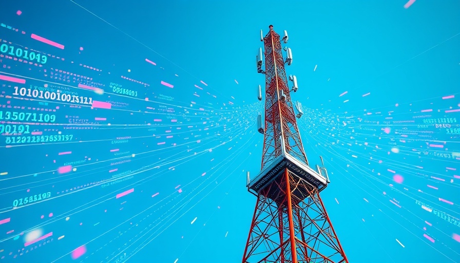Communication tower with digital data streams illustrating 'Überlastung der Netzbetreiber'.