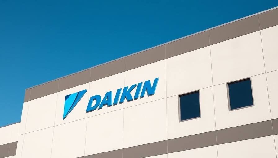 Daikin logo on modern building, Wärmepumpen-Produktion nach Tschechien