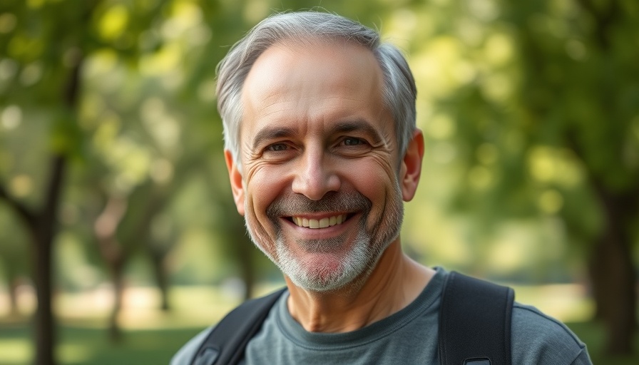 Friendly middle-aged man outdoors, related to integration of refugees in Germany.