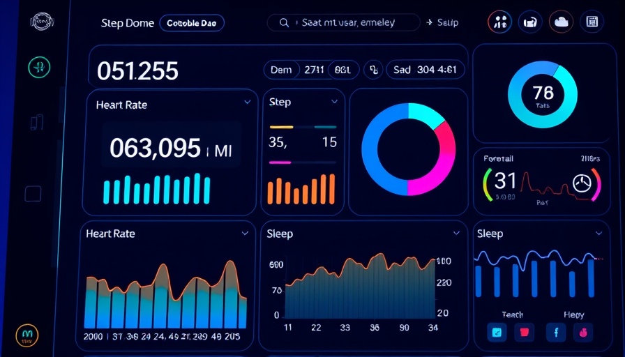 Colorful digital fitness dashboard depicting health metrics.
