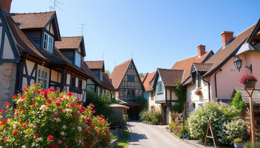 Traditional village in Pferdedorf Lasbek with lush flowers.