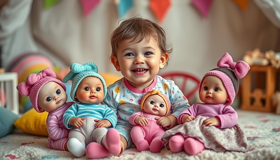 Cheerful child enjoys BABY born dolls in colorful outfits, cozy playroom.