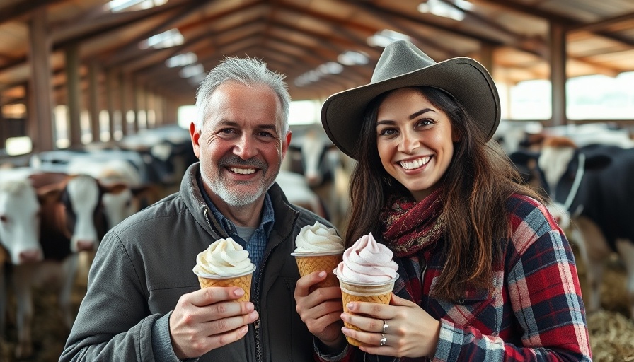 Eisproduktion in Nordfriesland: smiling couple in barn with ice cream.
