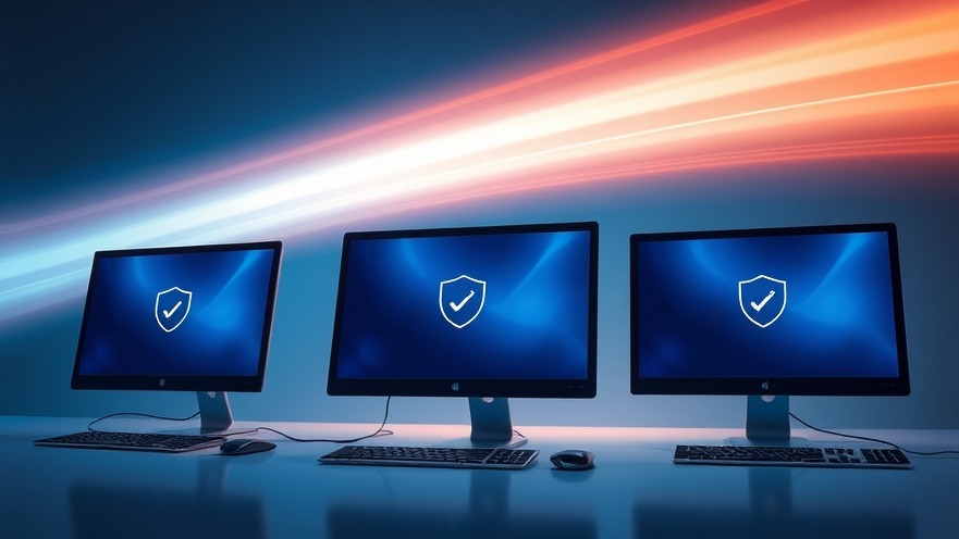 Moderne Computer im Büro symbolisieren Cyber-Sicherheit und Sicherheitsupdates Windows 10.