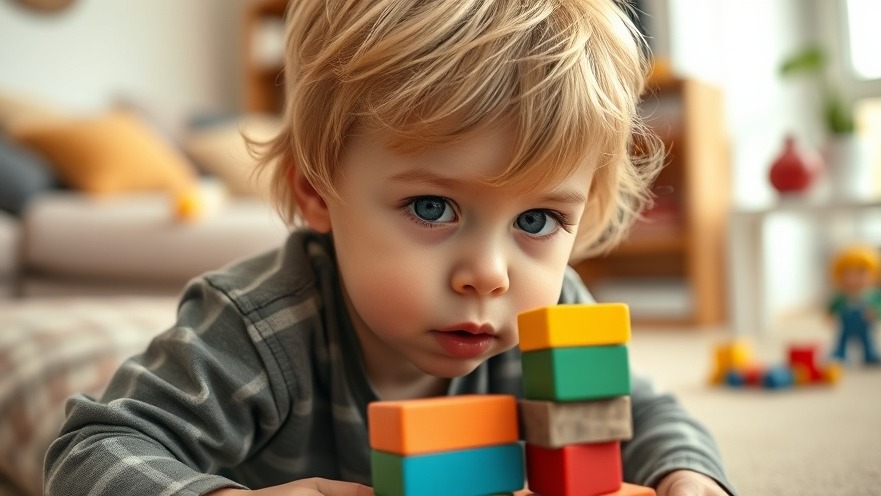 Curious toddler stacking colorful blocks with sustainable toys in a cozy living room.