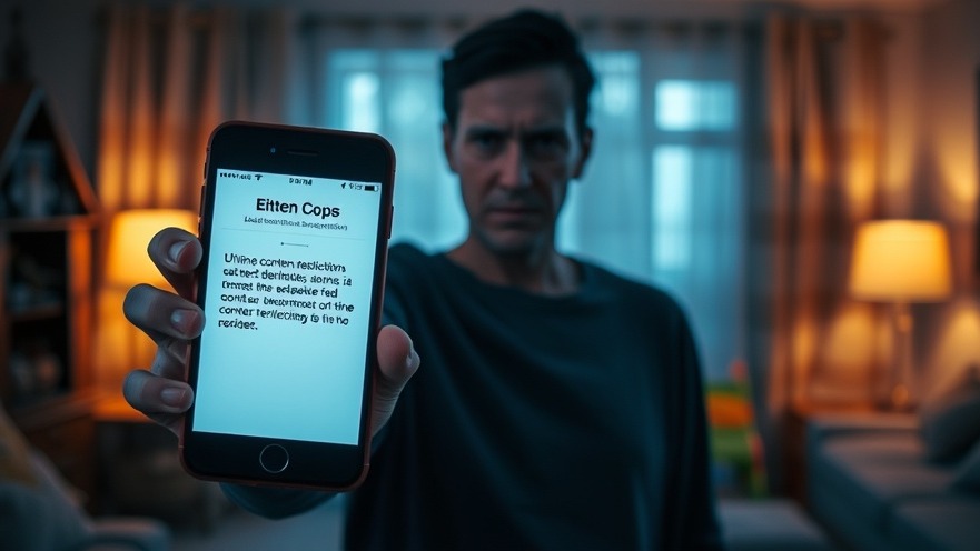 Concerned parent as Inhalts-Cop holds smartphone, facing online Zensurgesetz fears.