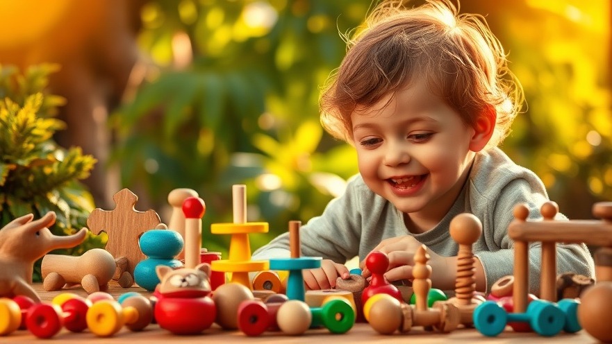 Child playing with nachhaltige Spielzeuge in a vibrant forest setting.