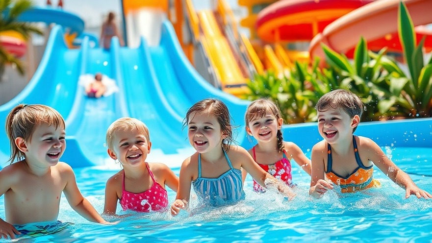 Wasserspiel Ideen: Kinder lachen und planschen in buntem Wasserpark.
