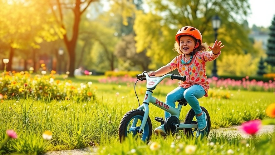 Joyful child riding Puky Next balance bike, promoting motorische Entwicklung with sicherheit beim spielen.
